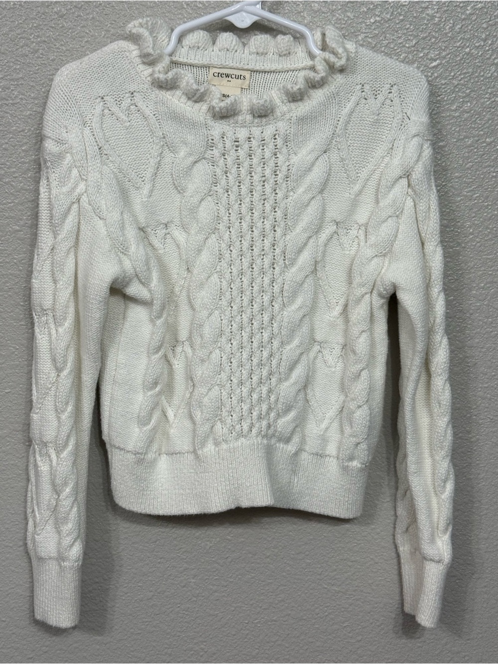 Crewcuts Girls White Cable Knit Mock Neck Ruffle Sweater Size XS 4 5